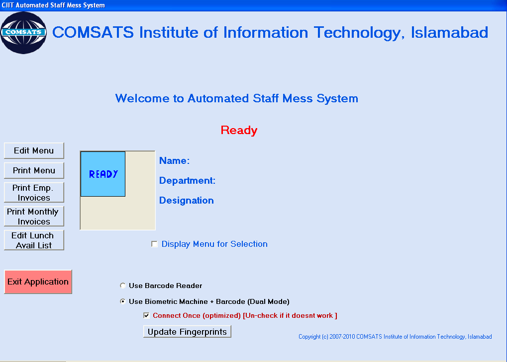COMSATS Automated Staff Mess System